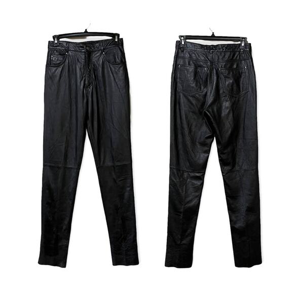 Wilsons Black Leather Pants Size 12 Tall 5 Pocket High Rise Raw Hem - Picture 1 of 14